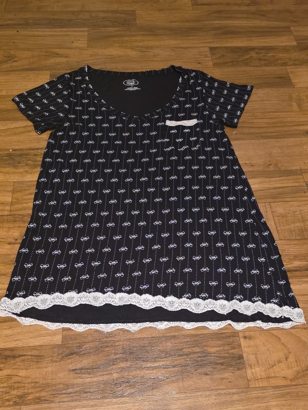 Laura Ashley Black Nightshirt with White Lace Trim
